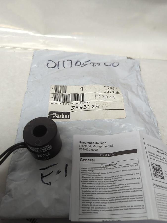 PARKER,K593125,PLUG IN COIL WITH OUT LIGHT NOS