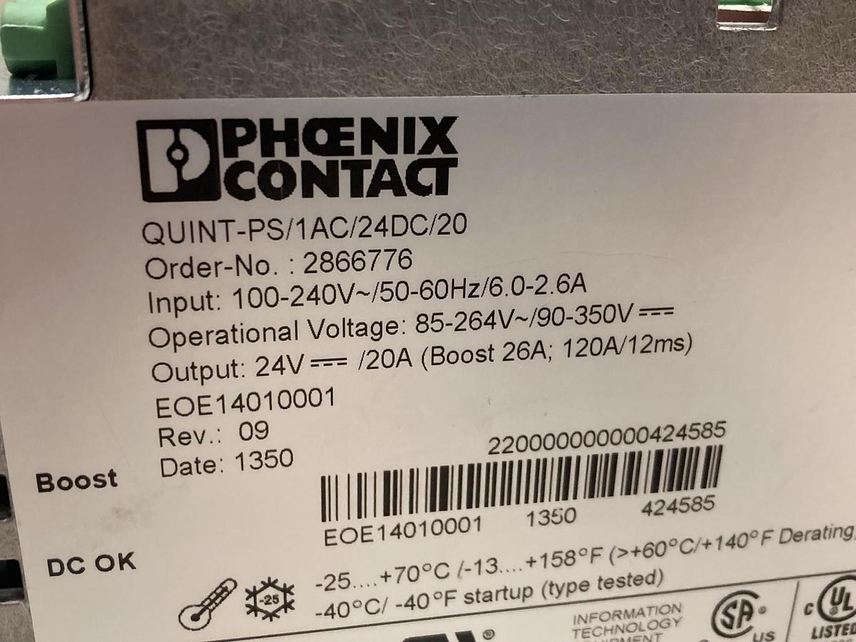 Phoenix Contact,QUINT-PS/1AC/24DC/20,Switching Power Supply 100-240V 50/60Hz