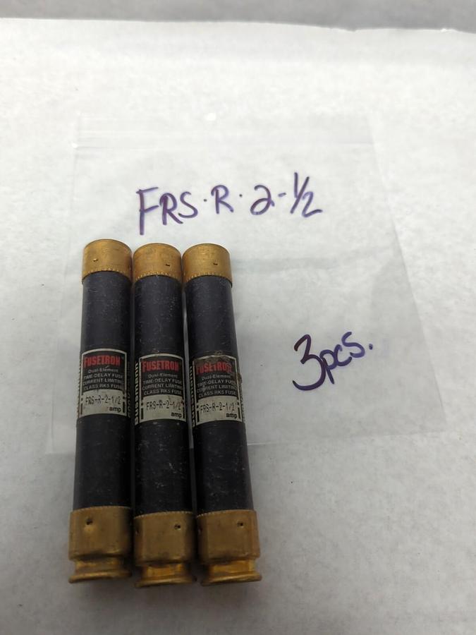 Used COOPER BUSSMANN,FRS-R-2-1/2,FUSETRON 2-1/2 AMP FUSE LOT OF 3 PRE-OWNED