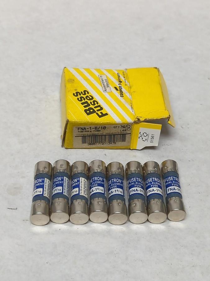 COOPER BUSSMANN,FNA-1-6/10,FUSETRON 1-6/10 AMP FUSES BOX OF 8 NOS