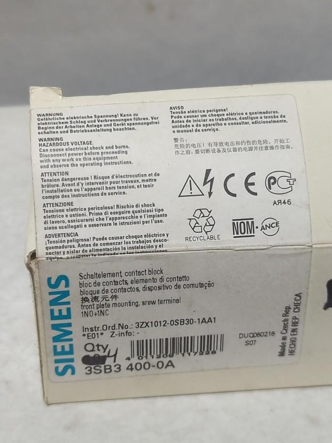 SIEMENS,3SB3 400-0A,CONTACT BLOCKS BOX OF 4 NOS
