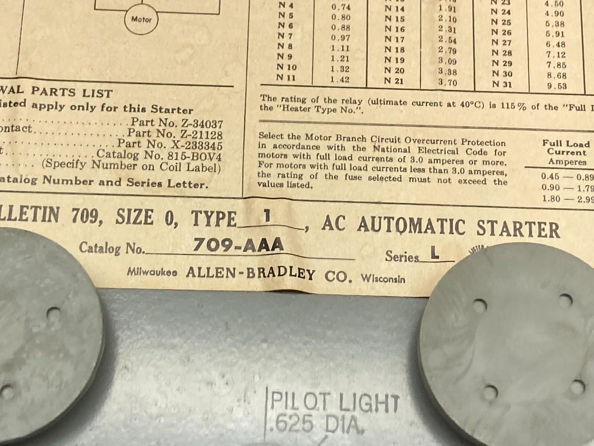 Used Allen-Bradley,709-AAA,Automatic Starter Size 0 Type 1 Ser L