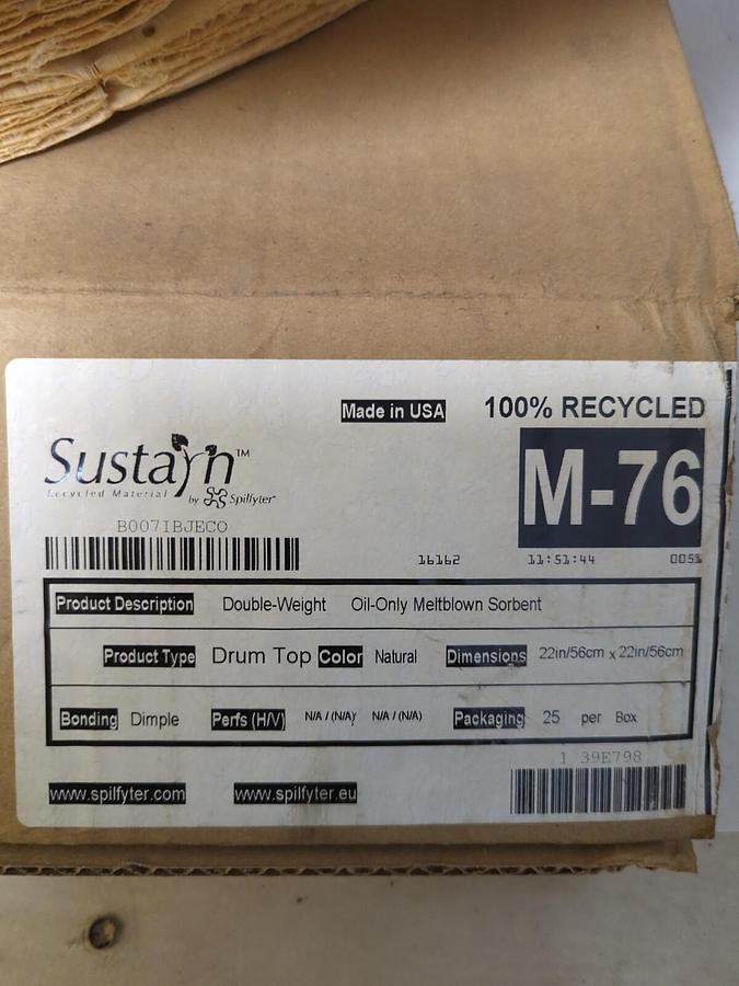 SUSTARN,M-76,DOUBLE-WIEGHT OIL-ONLY MELTBLOWN SORBET 22" ROUND 25 PC/DRUM PADS