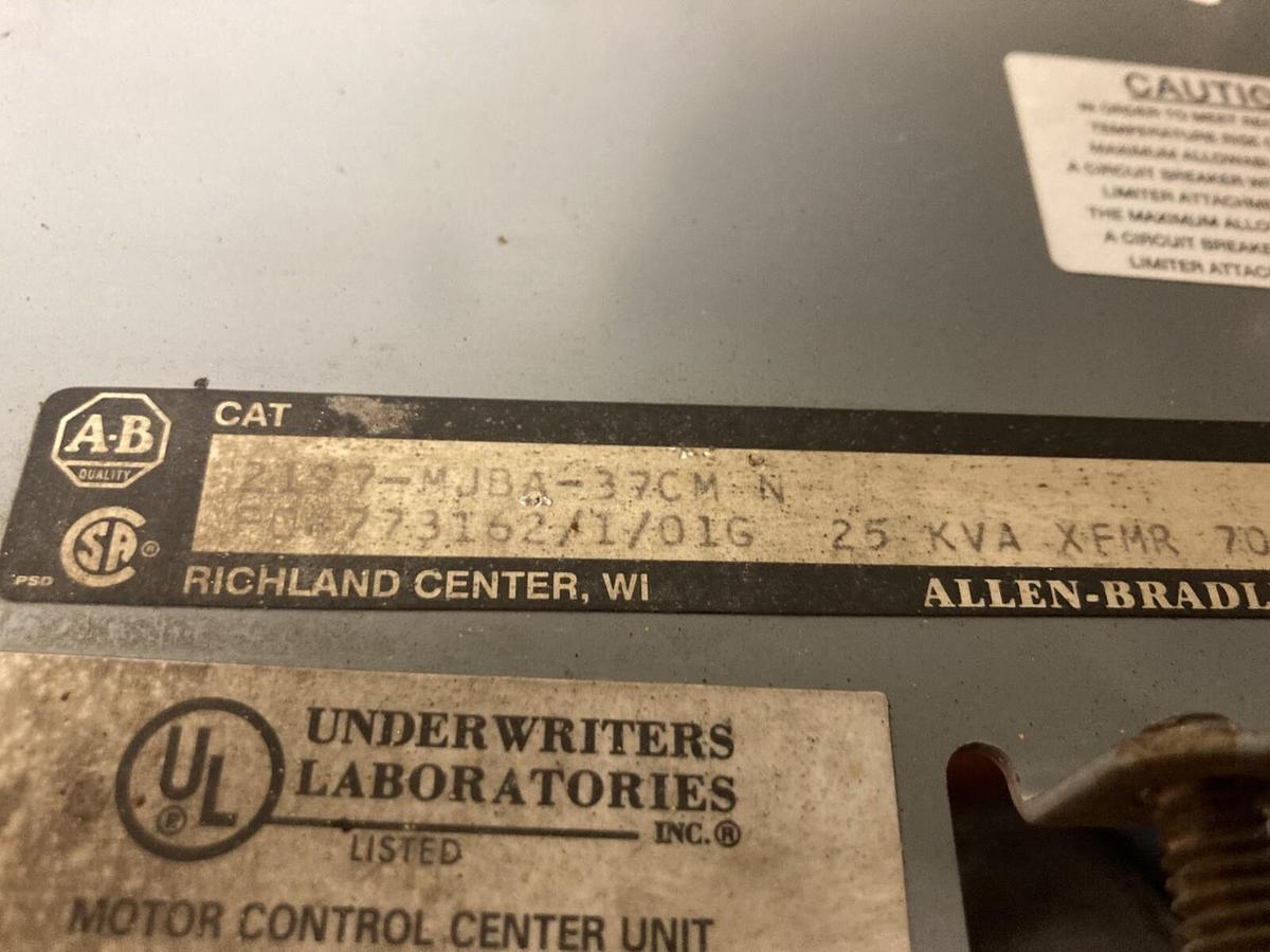 Used Allen-Bradley,2197,12 INCH Disconnect Feeder Bucket 25 KVA 70A