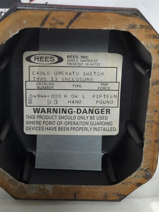 Used REES,04944-000 R OR L,CABLE OPERATED SWITCH TYPE 13 ENCLOSURE PRE-OWNED