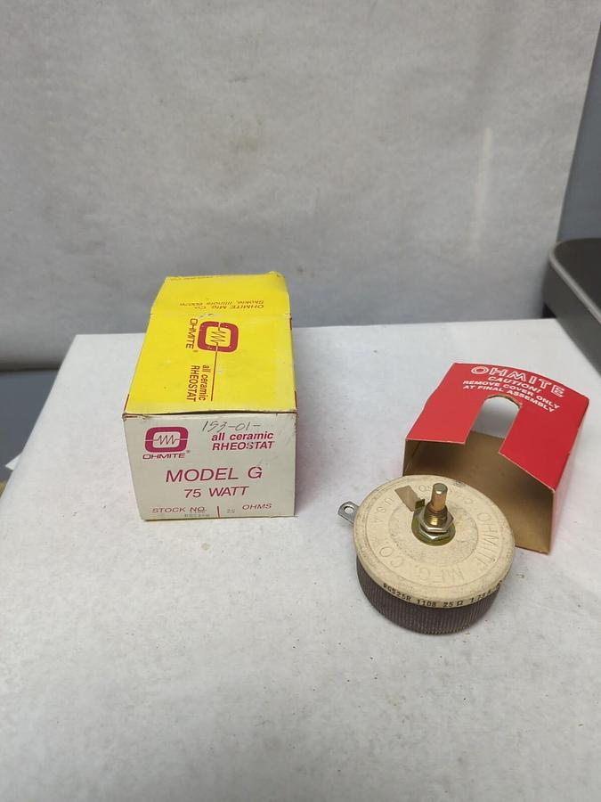 OHMITE,RGS25R,ALL CERAMIC RHEOSTAT 75 WATT 25 OHMS NOS
