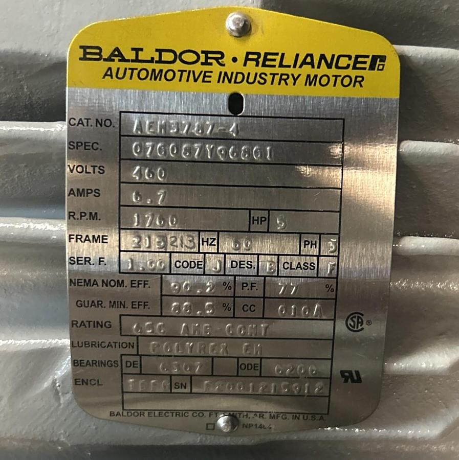 BALDOR,AEM3787-4,MOTOR 5HP 1760RPM 460V 3PH 215/213 FRAME NOS