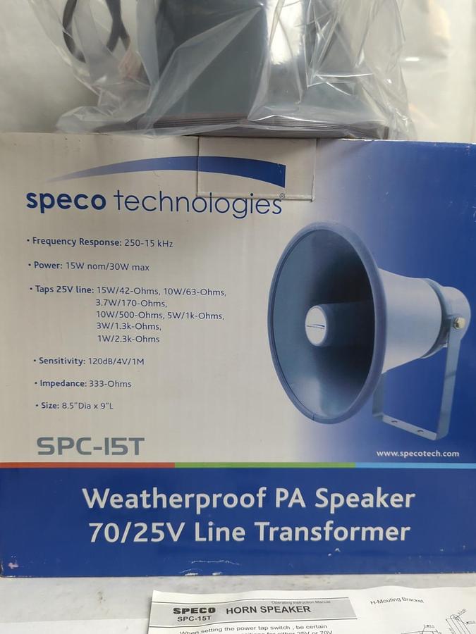 SPECO,SPC-15T,WEATHERPROOF PA SPEAKER 70/25V LINE TRANSFORMER NOS