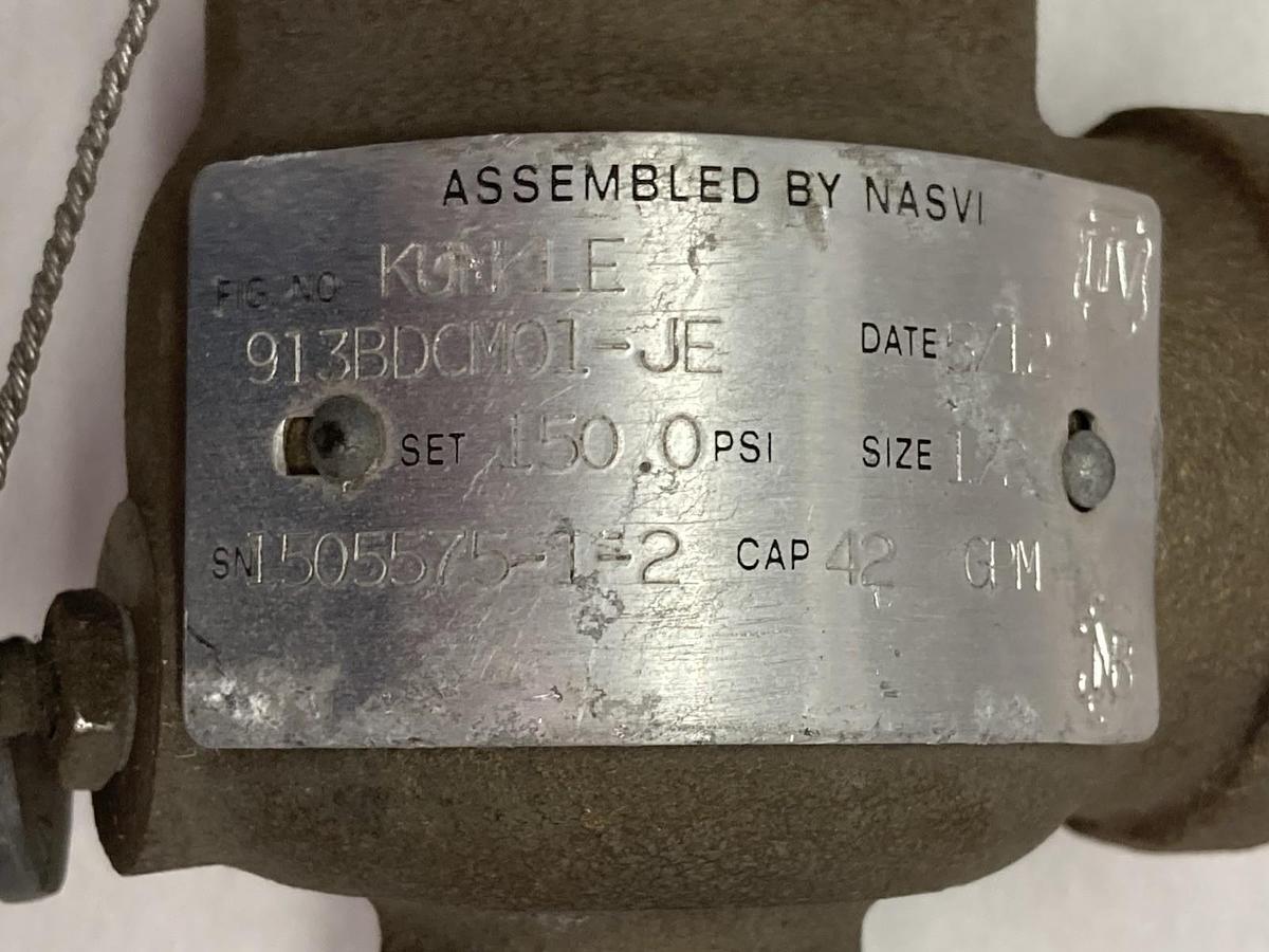 Used Kunkle,913BDCM01-JE,Relief Valve 150PSI 42GPM 1/2 Inch