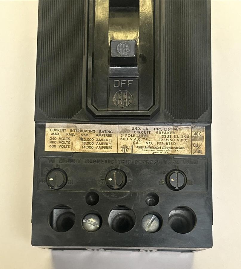 Used ITE,FJ3-B150,CIRCUIT BREAKER 150A 600V 3P