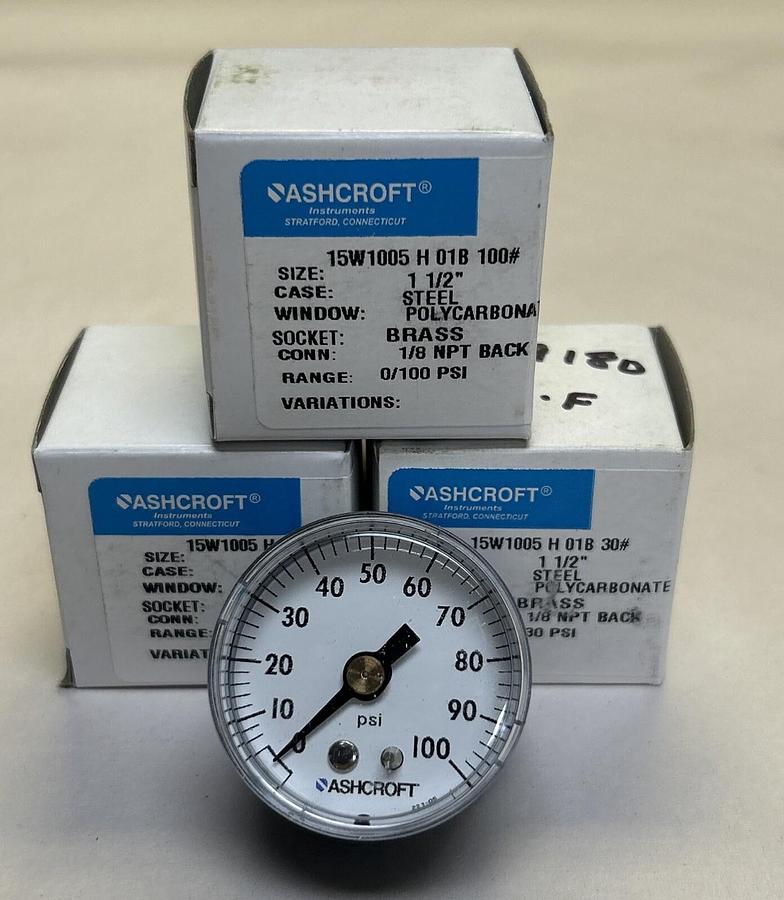 ASHCROFT,15W1005H01B20,PRESSURE GAUGE 0-30PSI 1-1/2 INCH LOT OF 3 NOS