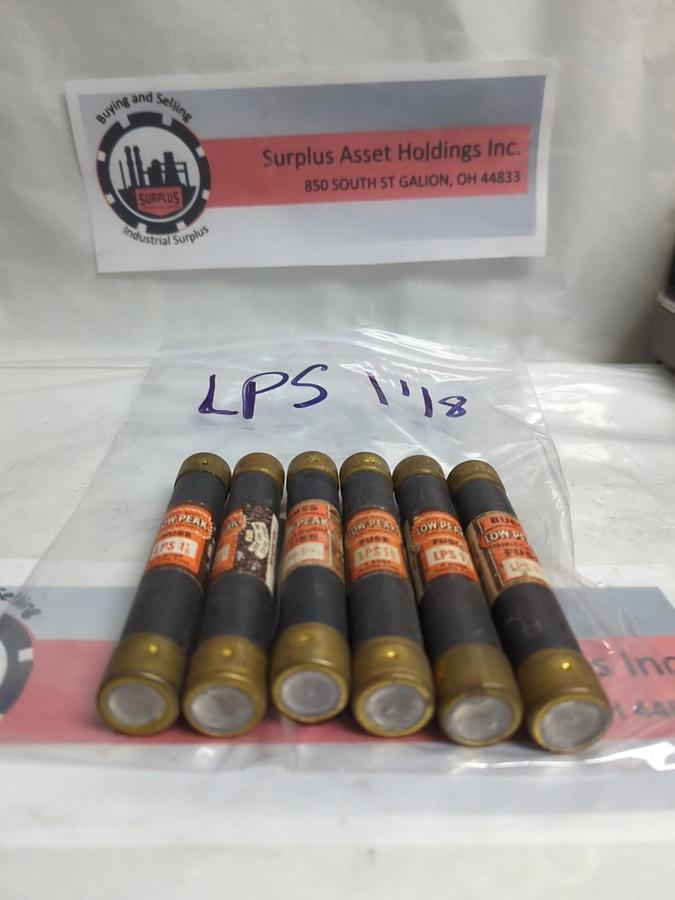 Used COOPER BUSSMANN,LPS-1-1/8,LOW-PEAK 1-1/8 AMP FUSE LOT OF 6 PRE-OWNED