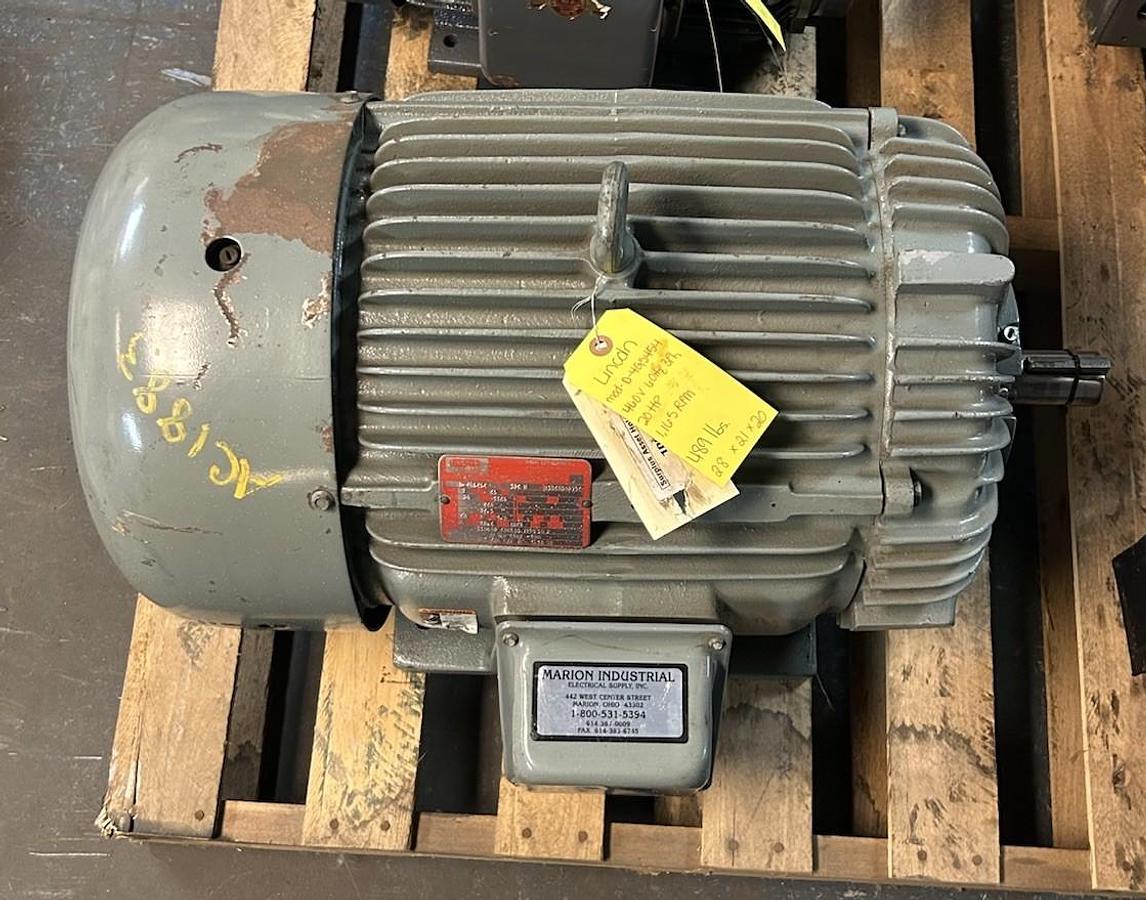 Used LINCOLN ELECTRIC,D-4G5454,AC MOTOR 20HP 460V 1165RPM 3PH 326U FRAME
