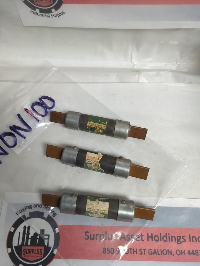 Used COOPER BUSSMANN,NON100,ONE-TIME 100 AMP FUSE LOT OF 3 PRE-OWNED