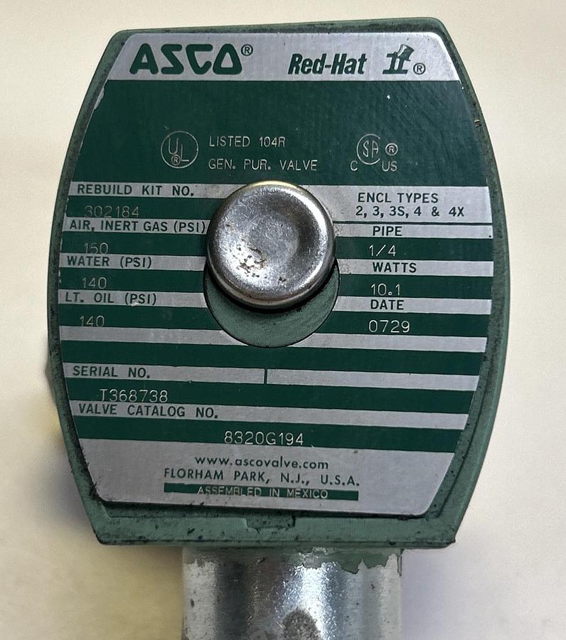 Used ASCO,8320G194,SOLENOID VALVE 1/4INCH