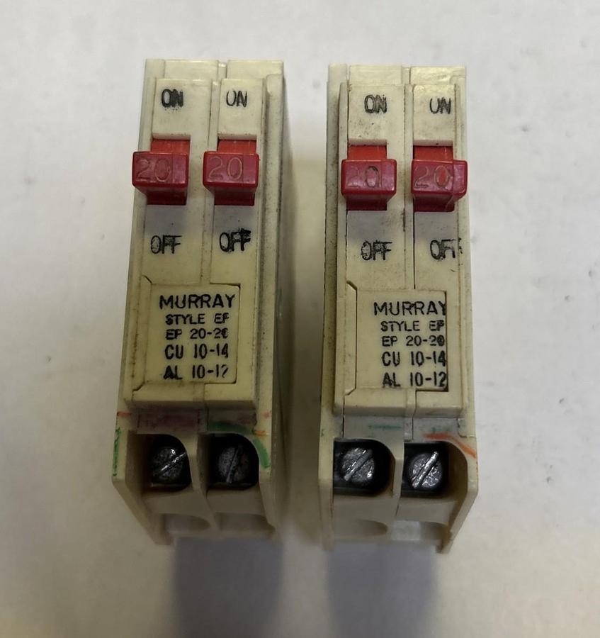 Used MURRAY,EP2020,TWIN TANDEM CIRCUIT BREAKER 20A 120/240V 2P LOT OF 2