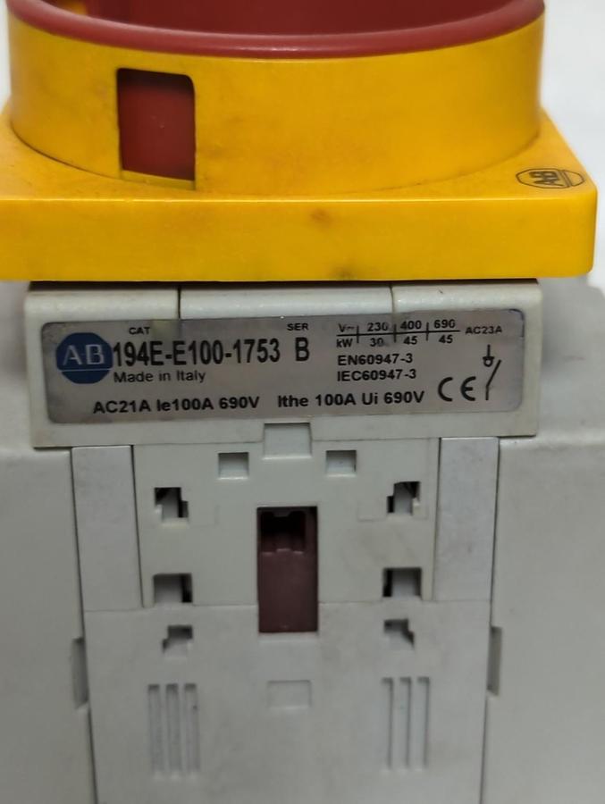 Used ALLEN BRADLEY,194E-E100-1753,ROTARY DISCONNECT SWITCH SERIES B 100A 600VAC