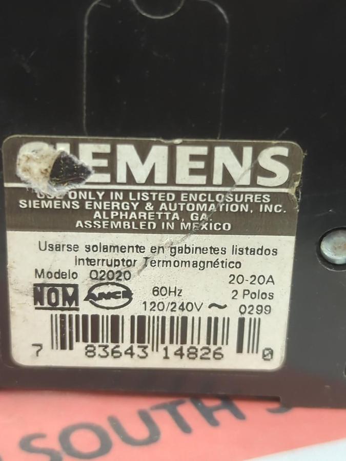Used SIEMENS,Q2020,TWIN CIRCUIT BREAKER 20/20 AMP 1-POLE LOT OF 9 PRE-OWNED