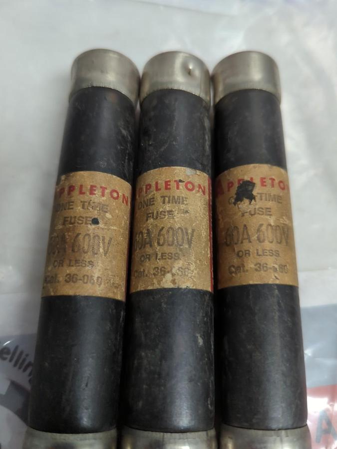 Used APPLETON,36-060,ONE-TIME FUSE 60 AMP LOT OF 3 PRE-OWNED