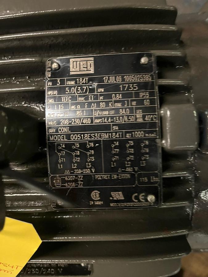 WEG,00518ES3EBM184T,BRAKE MOTOR 5HP 1735RPM 3PH 184T