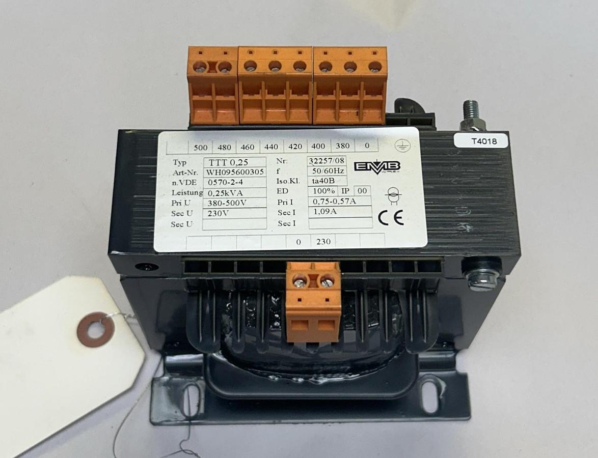Used EMB,WH095600305,TRANSFORMER 0.25KVA 380-500V PRI / 230V SEC