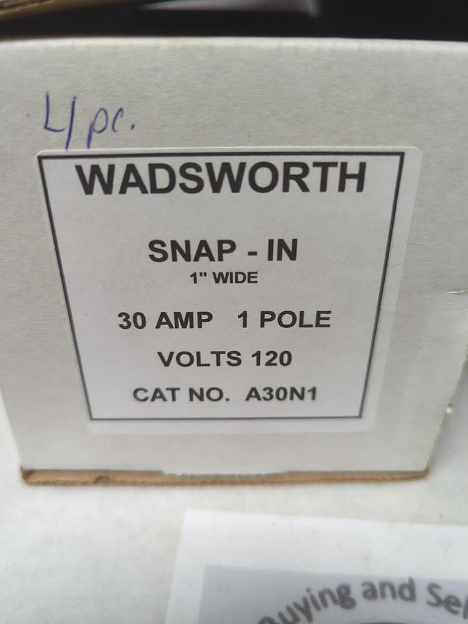 Used WADSWORTH,A30N1,CIRCUIT BREAKER 30 AMP 1-POLE LOT OF 4 PRE-OWNED