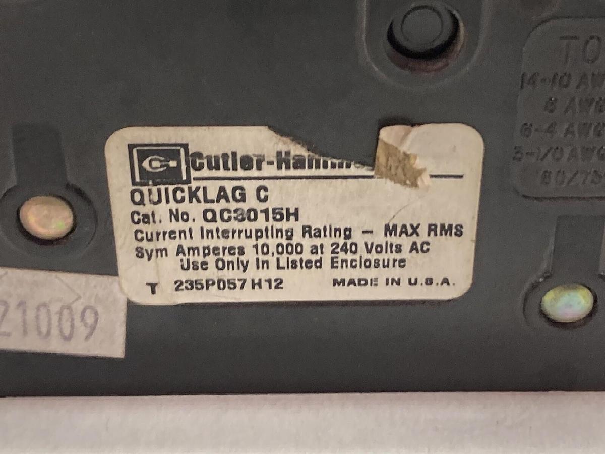 Used Cutler Hammer,QC3015H,Quicklag C 3-Pole Circuit Breaker 240 VAC