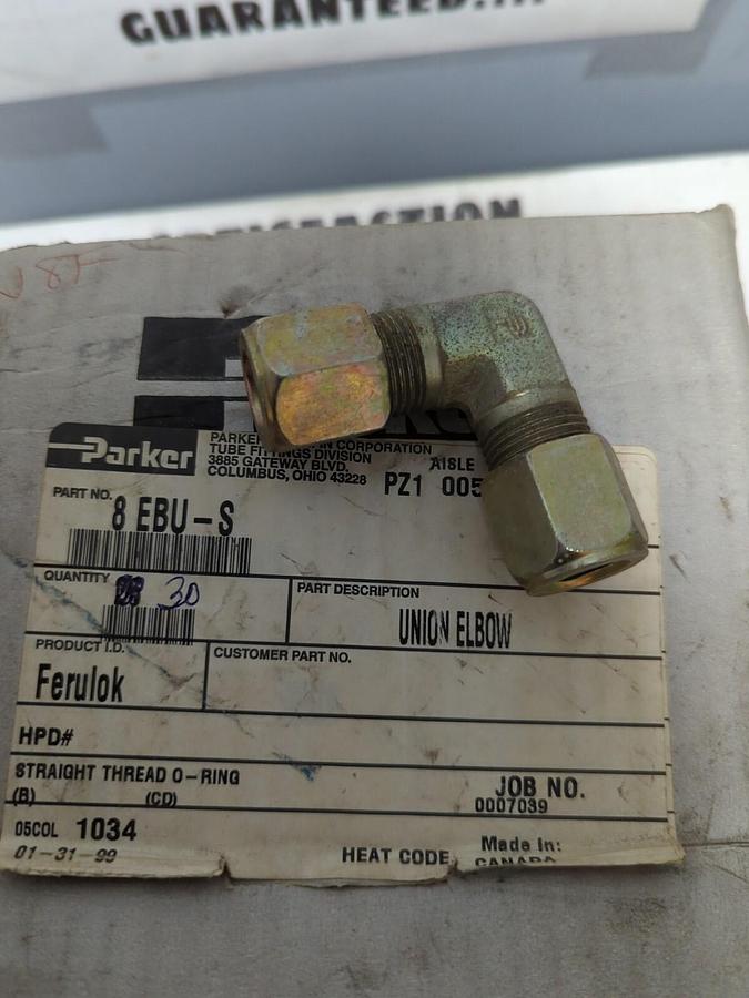 PARKER FERULOK,8-EBU-S,90° ELBOW HYDRAULIC TUBE CONNECTOR 1/2 IN NPT LOT OF 30
