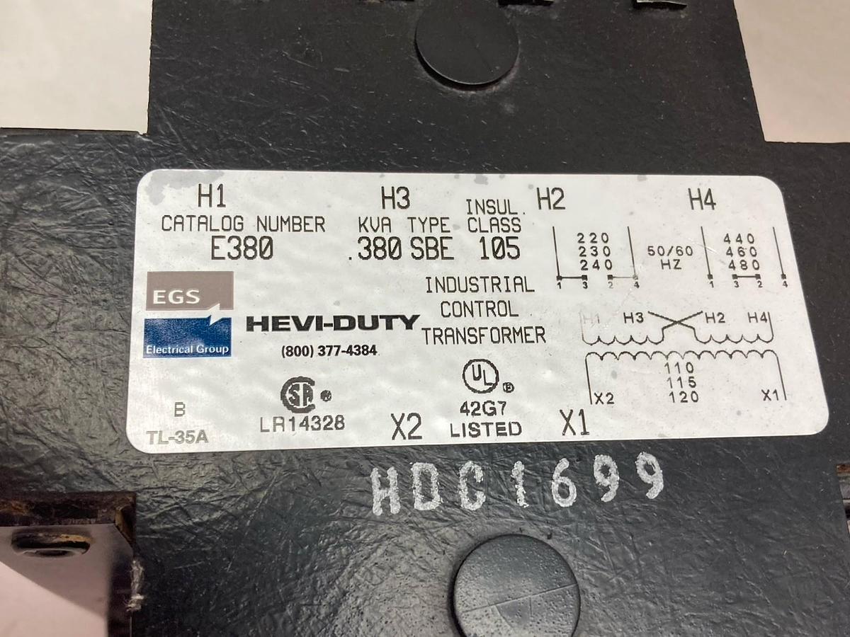Used EGS Hevi-Duty,E380,Industrial Control Transformer 0.380kva Type SBE Class 105