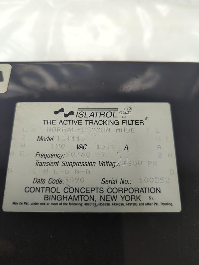 Used CONTROL CONCEPTS,IC+115,ISATROL ACTIVE TRACKING FILTER 120VAC 15A PRE-OWNED