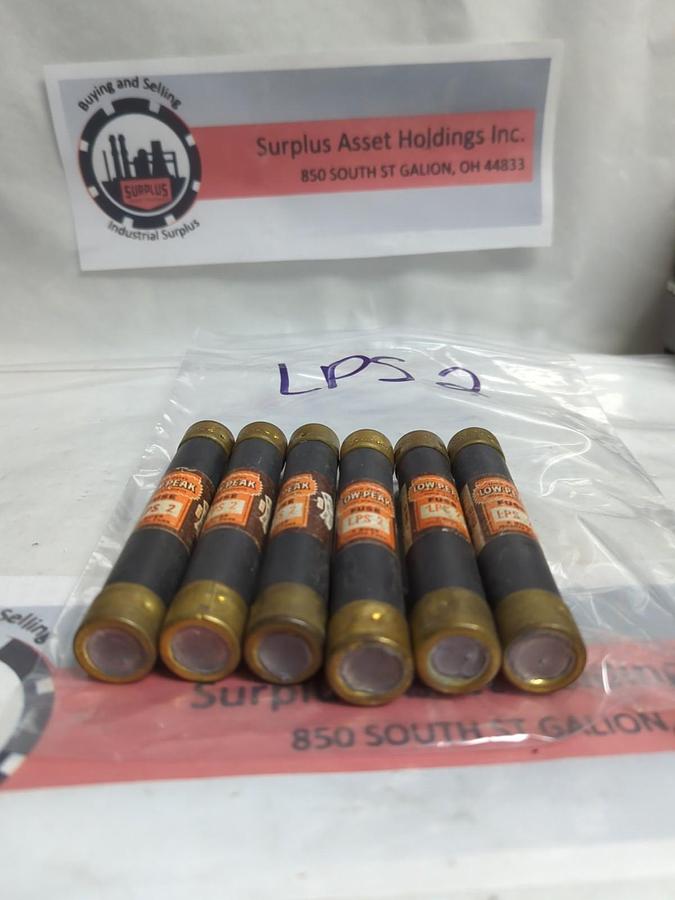 Used COOPER BUSSMANN,LPS-2,LOW-PEAK 2 AMP FUSE LOT OF 6 PRE-OWNED