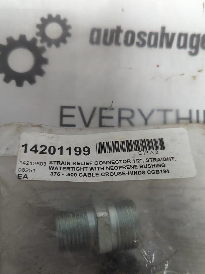 CROUSE-HINDS,CGB194,CABLE CONNECTOR STRAIN RELIEF WITH NEOPRENE BUSHING NEW
