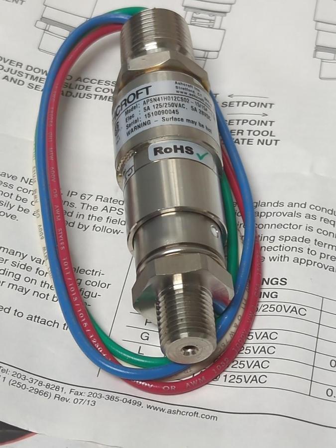 ASHCROFT,APSN41H012CS02-15/15#-1.5D,A SERIES PRESSURE SWITCH 1/4 INCH MALE NOS