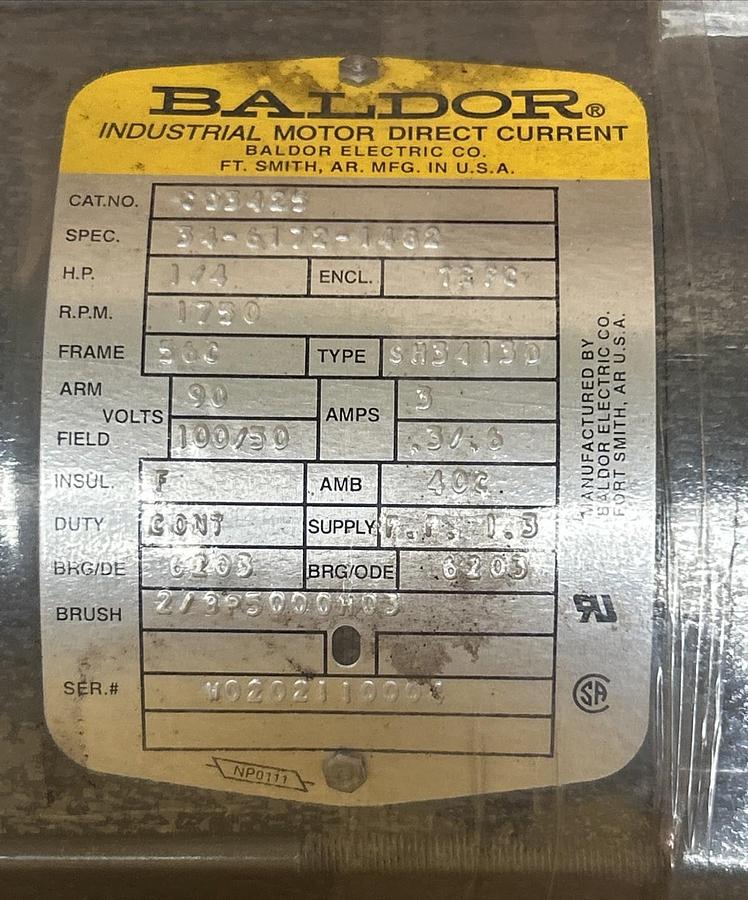 BALDOR,CD3425,DC MOTOR 1/4HP 1750RPM 100/50V 56C FRAME