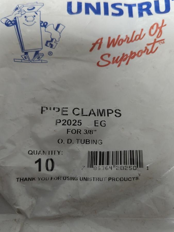 UNISTRUT,P2025-EG,3/8 INCH PIPE CLAMPS 2 BAGS OF 10 PCS. 20 PIECES TOTAL NEW
