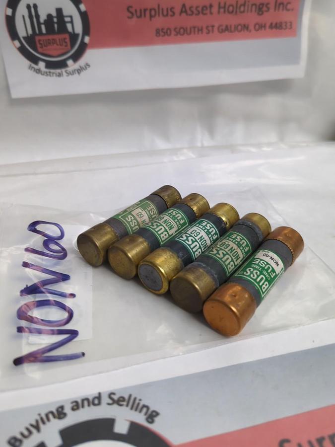 Used COOPER BUSSMANN,NON-60,ONE-TIME 60 AMP FUSE LOT OF 5 PRE-OWNED