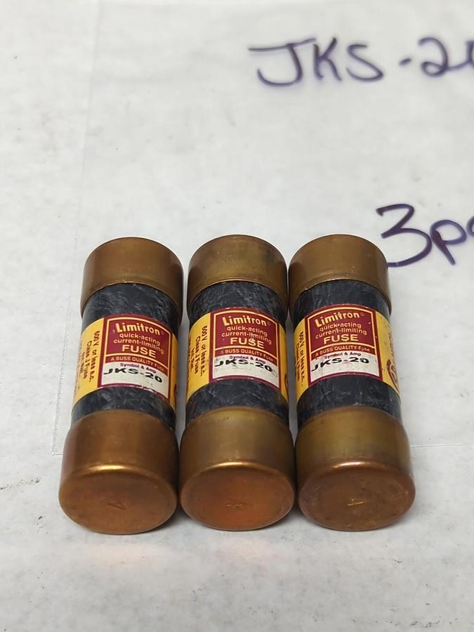 Used COOPER BUSSMANN,JKS-20,LIMITRON 20 AMP FUSE LOT OF 3 PRE-OWNED