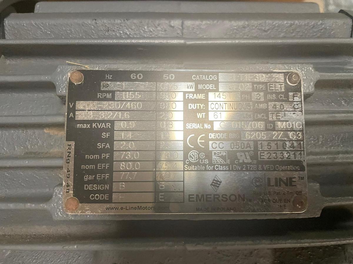 EMERSON E LINE,ELT1E3D,1HP MOTOR 1155RPM 208-230/460V FRAME 145T