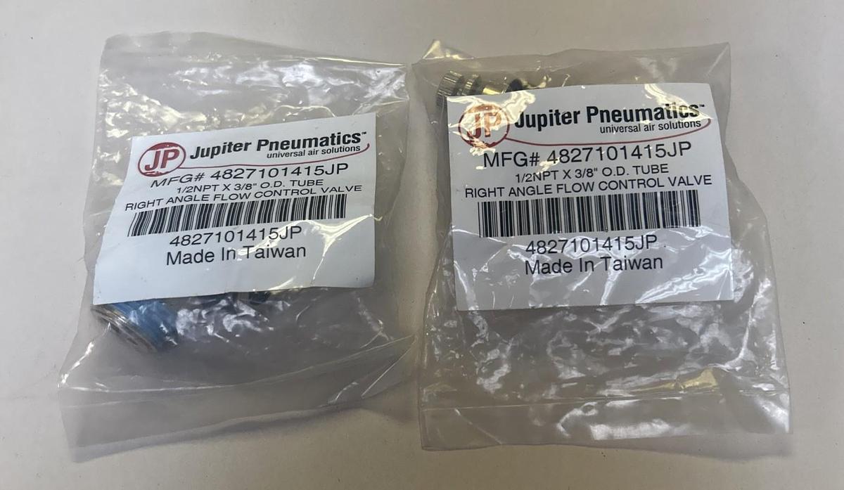 JUPITER PNEUMATICS,4827101415JP, 1/2 INPTX3/8 IN RIGHT ANGLE FLOW VALVE LOT OF 2