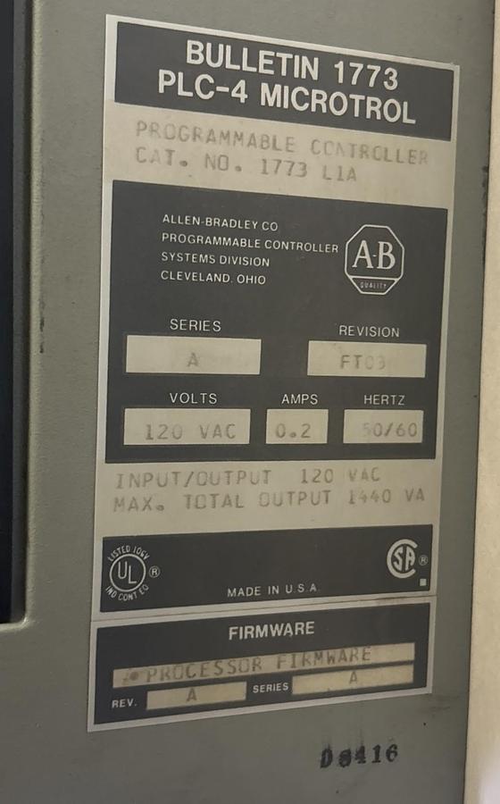 Used ALLEN BRADLEY,1773-L1A,PLC-4 MICROTORL PROGRAMMABLE CONTROLLER