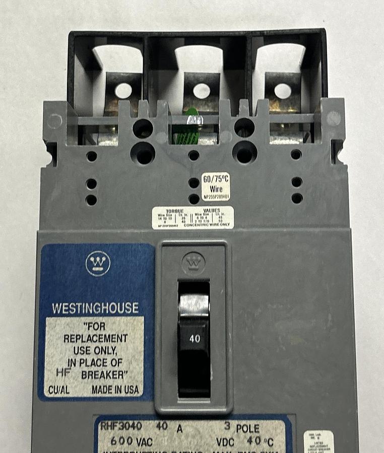 WESTINGHOUSE,RHF3040,CIRCUIT BREAKER 40A 600V 3P NOS