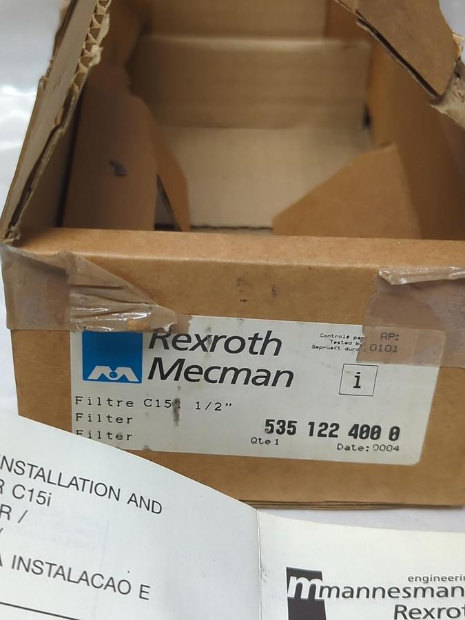 REXROTH MECMAN,535 122 400 0,DIRECTIONAL VALVE/FILTER C15i 1/2 INCH NOS