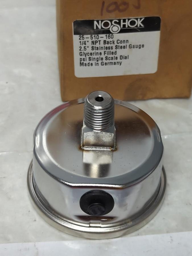 NOSHOK,25-510-160,GAUGE 2-1/2 IN FACE 1/4 IN NPT BACK CONNECTION 0-160PSI NOS