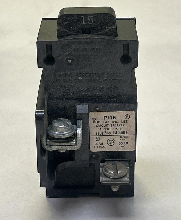 Used BULLDOG ELECTRIC ITE,P115,PUSHMATIC CIRCUIT BREAKER 15A 120/240V 1P LOT OF 12