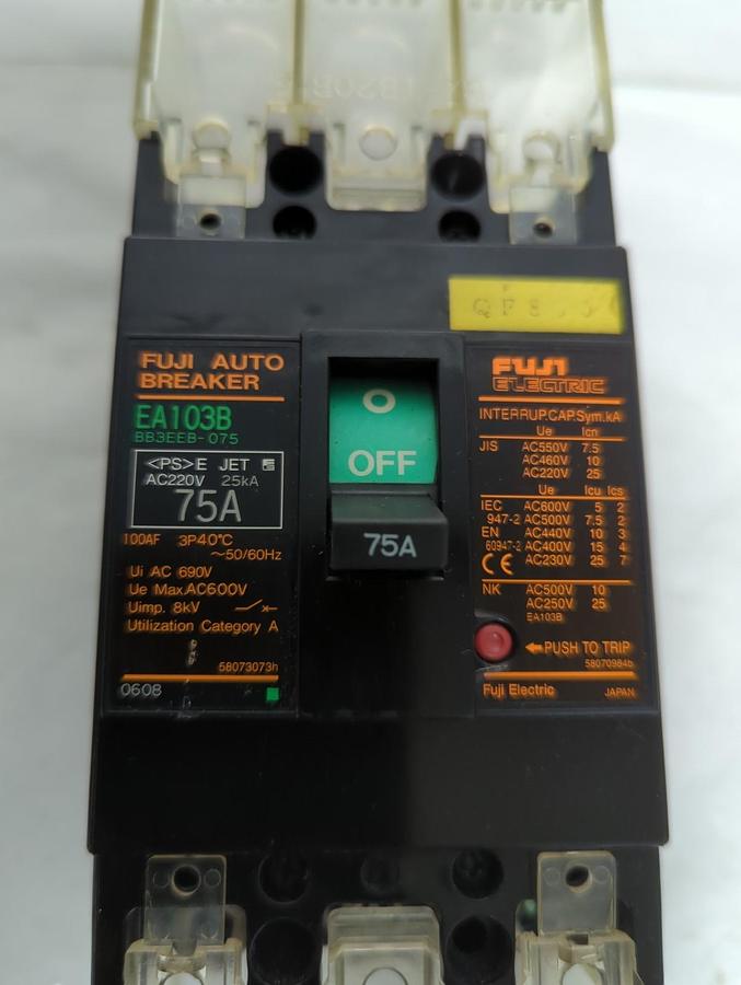 Used FUJI,BB3EEB-075,AUTO CIRCUIT BREAKER EA103B 3-POLE 75 AMP PRE-OWNED