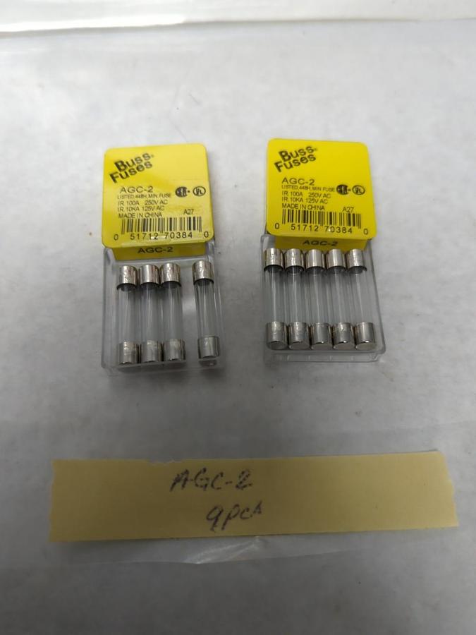 COOPER BUSSMANN,AGC-2,FAST ACTING 2 AMP FUSE LOT OF 9 NOS