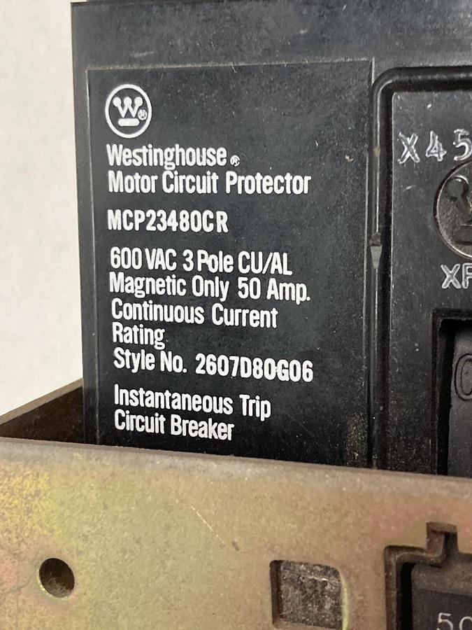 Used Westinghouse,MCP23480CR,Circuit Breaker Motor Protector w/Rack