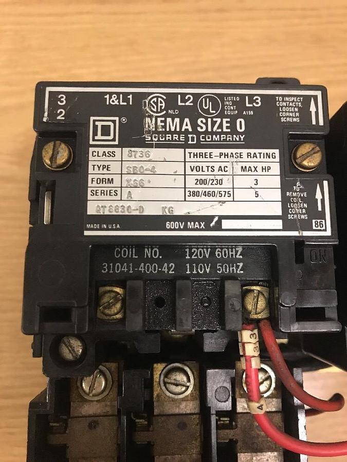 Used SQUARE D,8736SB04,NEMA SIZE 0 REVERSING STARTER