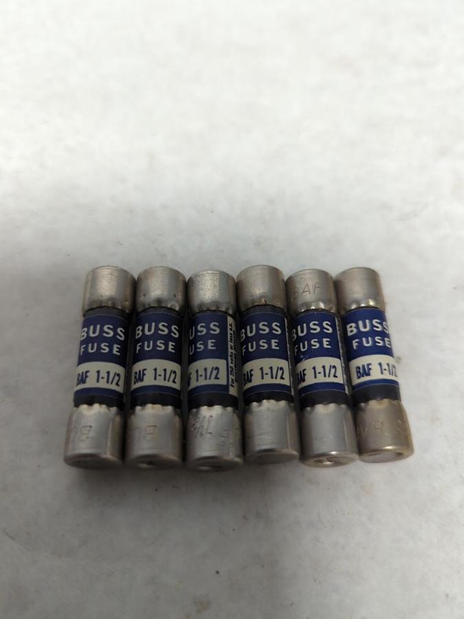 COOPER BUSSMAN,BAF 1-1/2,BUSS 1-1/2 AMP FUSE LOT OF 6 NOS