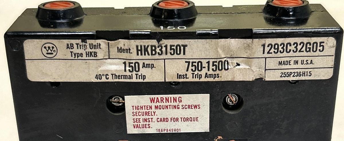 Used WESTINGHOUSE,HKB3150T,TRIP UNIT 150A 3P